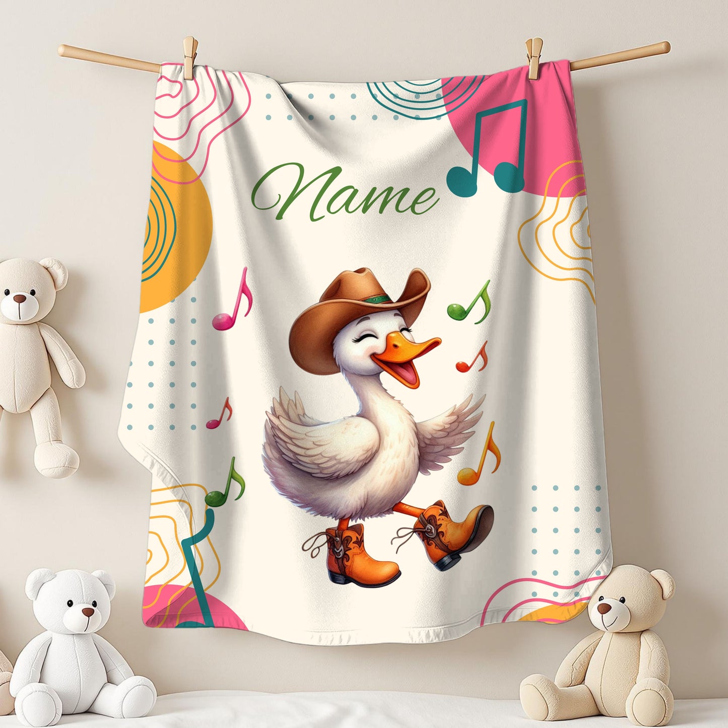 Personalized Velveteen Plush Blanket with Music Notes and Dancing Duck Design, Cozy Home Decor, Gift for Kids, Baby Shower, Nursery, [...]