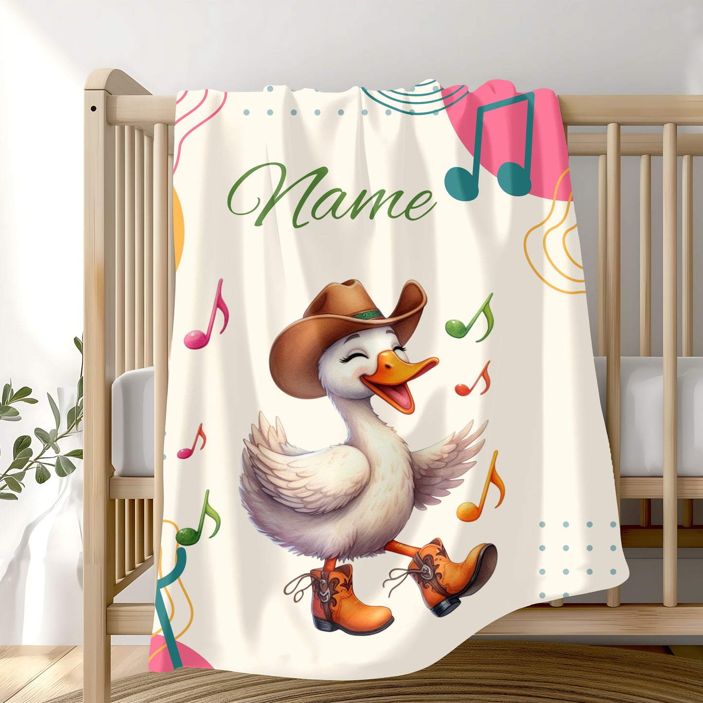 Personalized Velveteen Plush Blanket with Music Notes and Dancing Duck Design, Cozy Home Decor, Gift for Kids, Baby Shower, Nursery, [...]