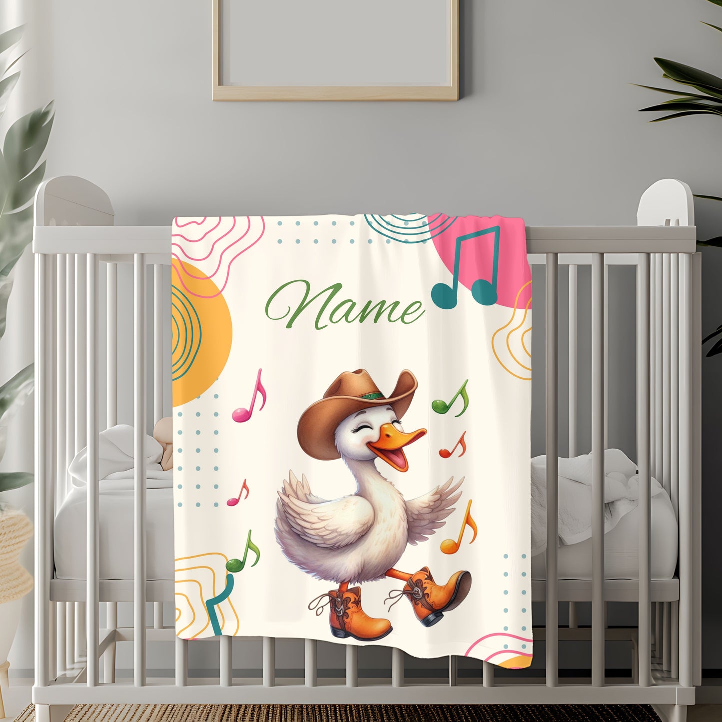 Personalized Velveteen Plush Blanket with Music Notes and Dancing Duck Design, Cozy Home Decor, Gift for Kids, Baby Shower, Nursery, [...]