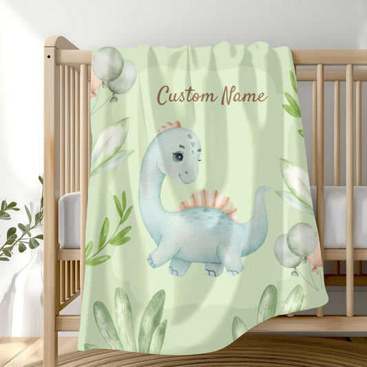 Personalized Dinosaur Velveteen Plush Blanket, Kids Room Decor, Baby Shower Gift, Custom Name Blanket, Soft Throw for Children