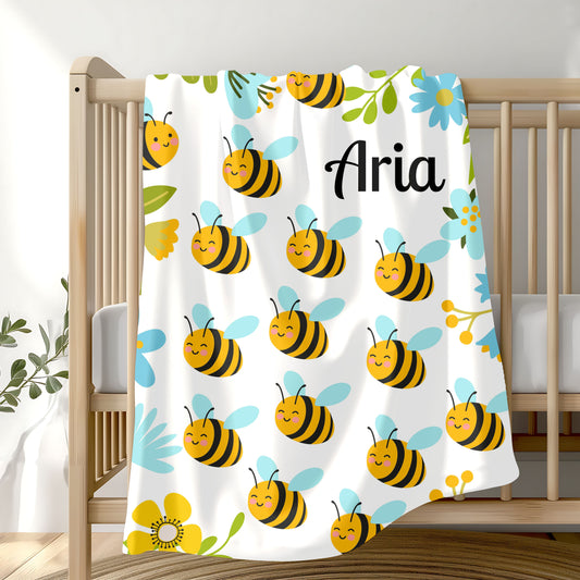 Personalized Bee-Themed Velveteen Plush Blanket, Cozy Throw for Kids, Nursery Decor, Baby Shower Gift, Children's Room