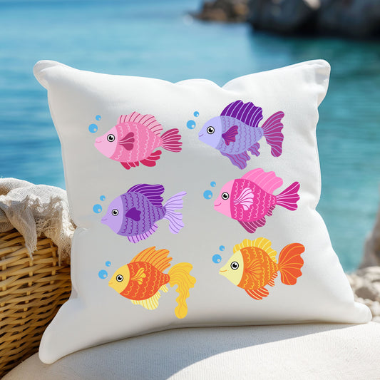 Six fish with cartoonish bubbles Spun Polyester Square Pillow