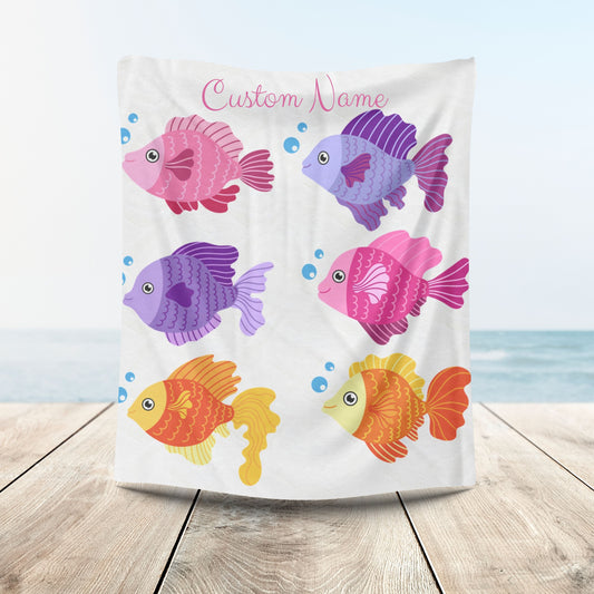 Six fish with cartoonish bubbles Velveteen Plush Blanket