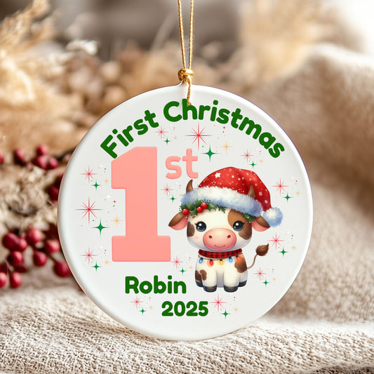 Personalized First Christmas Ceramic Ornament, Holiday Decor, Baby's 1st Xmas, Family Keepsake, Custom Gift, Christmas Tree Ornament