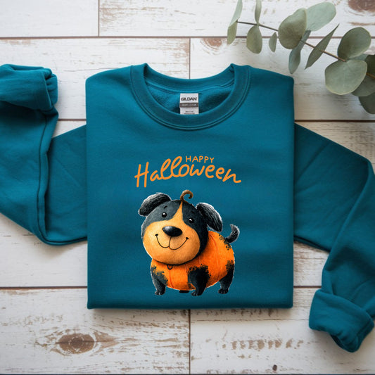 Halloween Dog Sweatshirt, Cozy Unisex Crewneck for Fall, Pet Lovers Gift, October Celebration Apparel, Cute Halloween Top