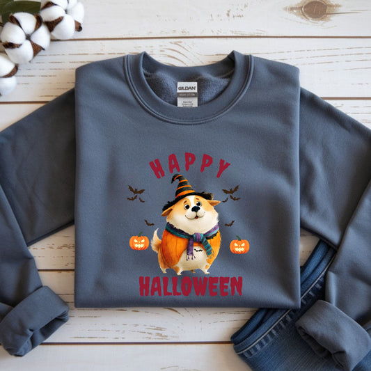 Happy Halloween Dog Sweatshirt, Cozy Fall Attire, Pet Halloween Apparel, Unisex Crewneck, Perfect for Halloween Parties, Fall Fashion