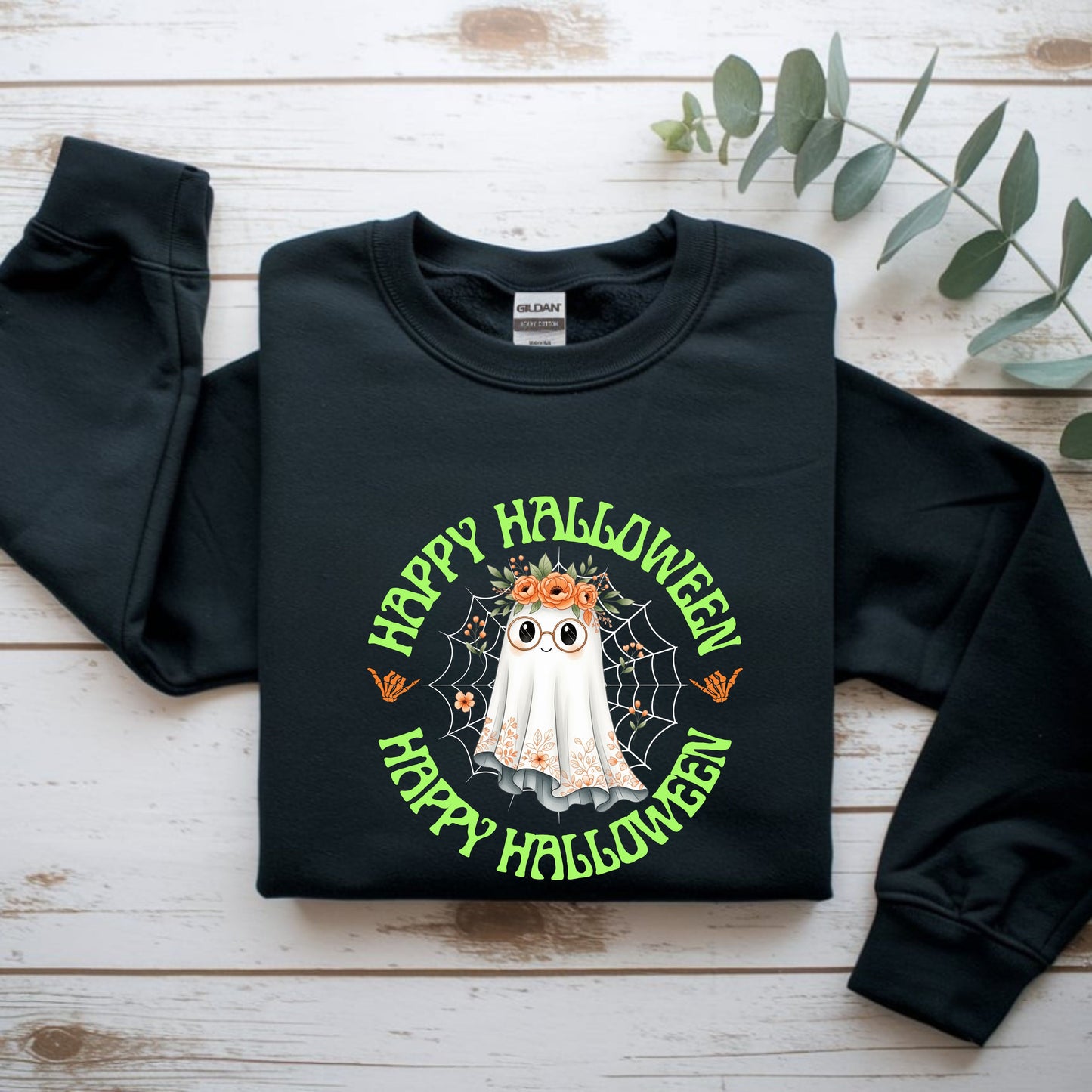 Halloween Ghost Sweatshirt, Cozy Fall Crewneck, Unisex Halloween Apparel, Cute Ghost Design, Perfect for Halloween Parties