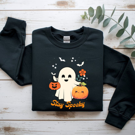Halloween Ghost Sweatshirt, Cozy Unisex Crewneck for Fall, Stay Spooky Sweatshirt, Perfect for Halloween, Autumn Wardrobe Essential