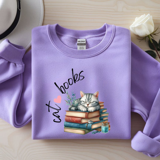 Cozy Cat Lover Crewneck Sweatshirt - Great for Book Lovers, Cat Enthusiasts, Gifts, Casual Wear, Cozy Nights