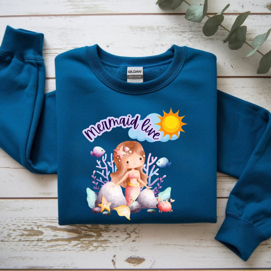 Mermaid Vibes Crewneck Sweatshirt | Cozy Gift for Sea Lovers, Beach Days, Casual Wear, Birthday, Summer