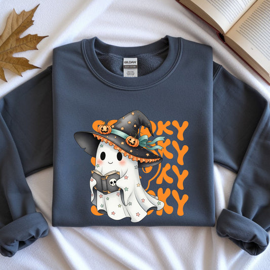 Halloween Ghost Sweatshirt, Cozy Sweatshirt, Fall Fashion, Unisex Crewneck, Spooky Season Apparel, Halloween Gift