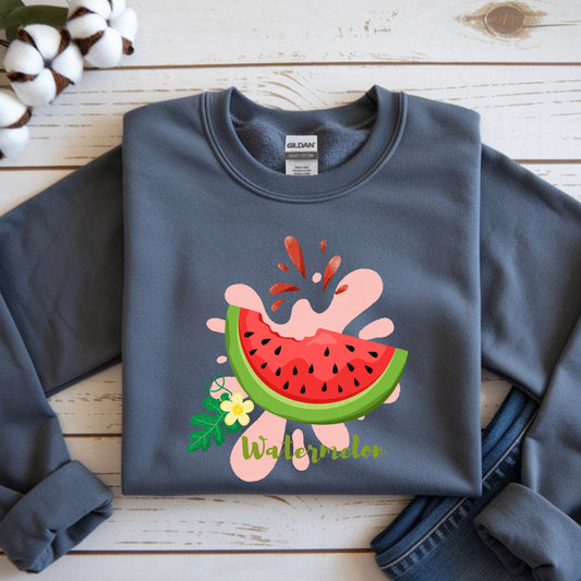 Watermelon Splash Unisex Crewneck Sweatshirt, Summer Vibes Sweatshirt, Cute Fruit Apparel, Gift for Friends, Cute Trendy Sweatshirt