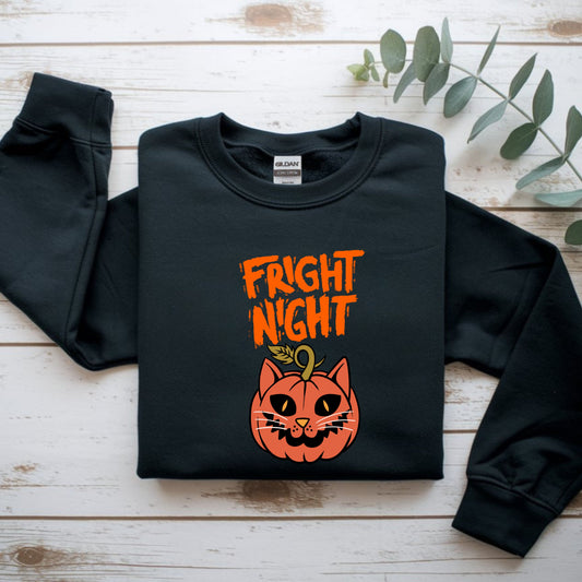 Halloween Cat Sweatshirt, Cozy Fall Apparel, Unisex Crewneck, Fright Night Design, Halloween Gift, Autumn Fashion