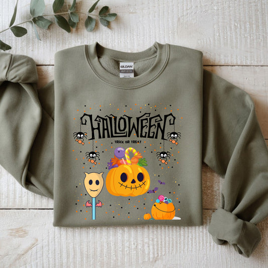 Halloween Themed Unisex Crewneck Sweatshirt, Cozy Fall Apparel, Gifting, Festive Wear, Halloween Decorations, Pumpkin Design