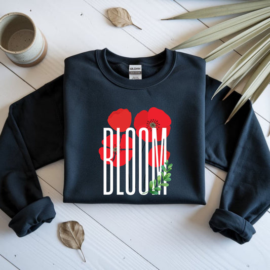 Bloom Poppy Sweatshirt, Casual Unisex Crewneck, Gift for Nature Lovers, Spring Fashion, Floral Sweatshirt, Botanical Gift