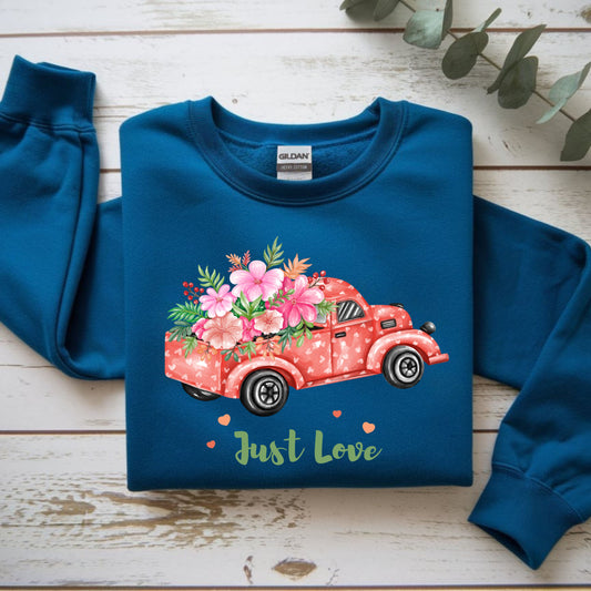 Flower Truck Crewneck Sweatshirt, Cozy Unisex Sweater for Valentine's Day, Comfortable Gift for Him/Her, Casual Love Apparel, Floral [...]