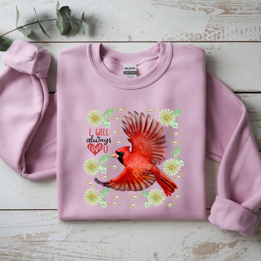 Colorful Cardinal Sweatshirt: Inspirational, Cozy Gift for Bird Lovers, Nature Enthusiasts, Eco-Friendly Apparel