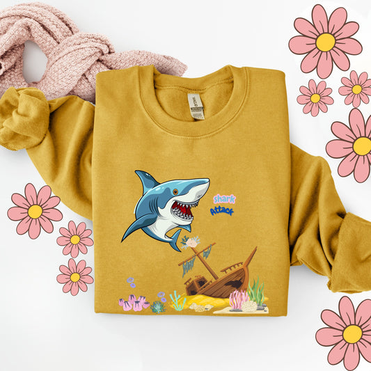 Shark ship colorful coral reef Unisex Garment-Dyed Sweatshirt