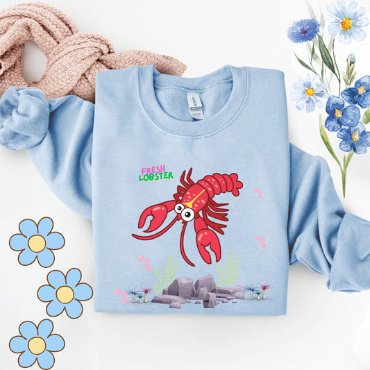 Friendly red lobster big eyes and yellow strip Unisex Garment-Dyed Sweatshirt
