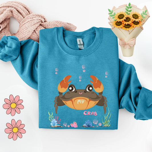 Crab with subtle bubbles and underwater flora Unisex Garment-Dyed Sweatshirt