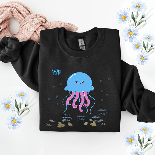 Blue jellyfish with pink tentacles Unisex Garment-Dyed Sweatshirt