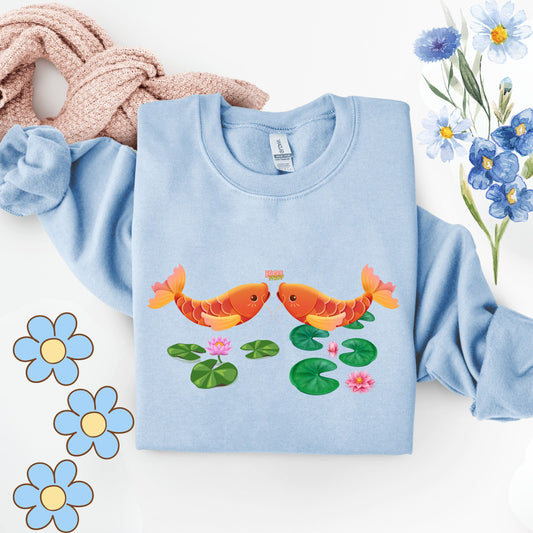Golden koi fish with lotus flowers Unisex Garment-Dyed Sweatshirt