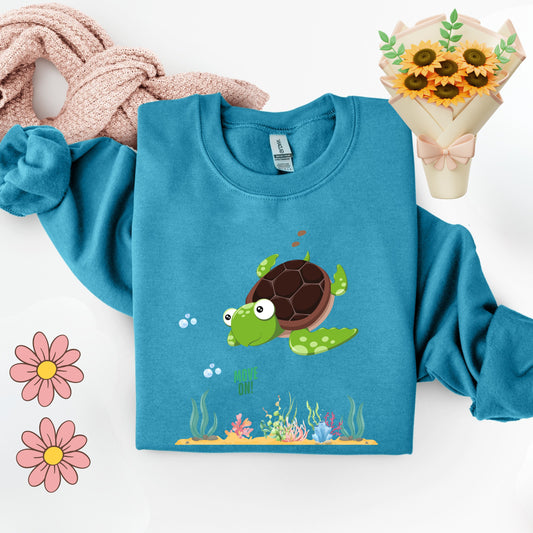 Turtle with seaweed and bubble Unisex Garment-Dyed Sweatshirt