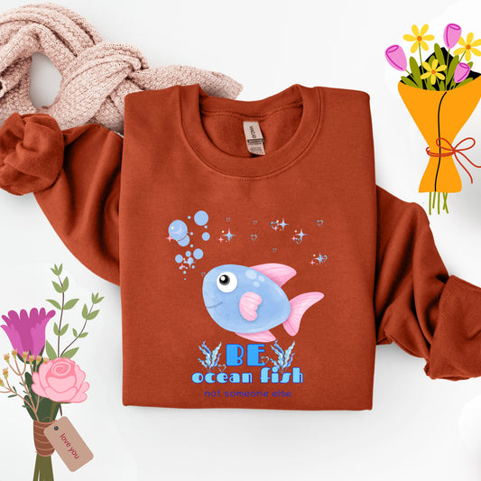 Cute cartoon fish with pink fins and bubble Unisex Garment-Dyed Sweatshirt