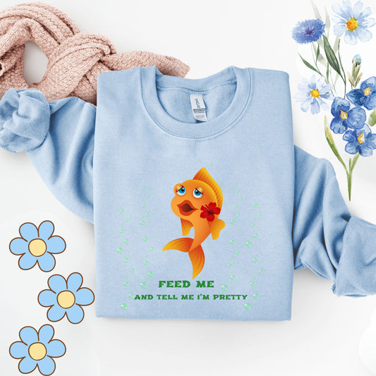 Cartoon goldfish with red lips and flower Unisex Garment-Dyed Sweatshirt