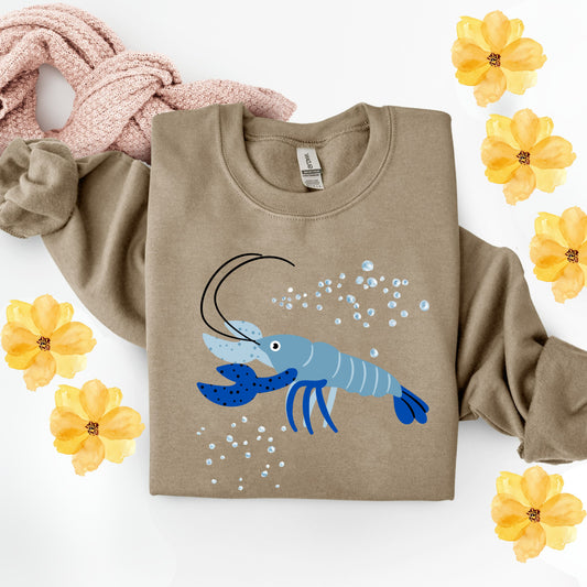 Blue shrimp with dark blue claws and bubbles Unisex Garment-Dyed Sweatshirt