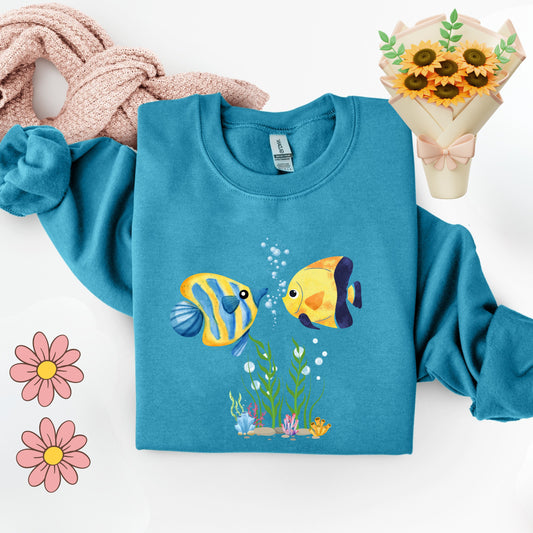 Two fish greet in underwater Unisex Garment-Dyed Sweatshirt