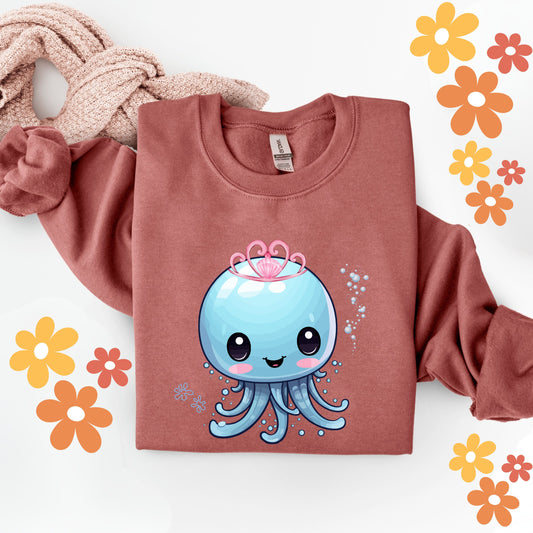 Blue jellyfish with a pink tiara Unisex Garment-Dyed Sweatshirt