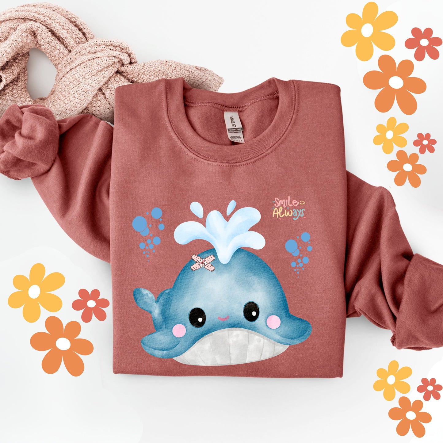 Whale with a bandage and bubble Unisex Garment-Dyed Sweatshirt