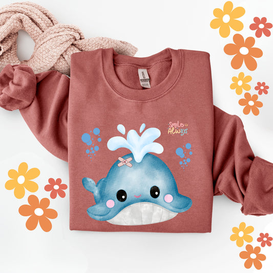 Whale with a bandage and bubble Unisex Garment-Dyed Sweatshirt