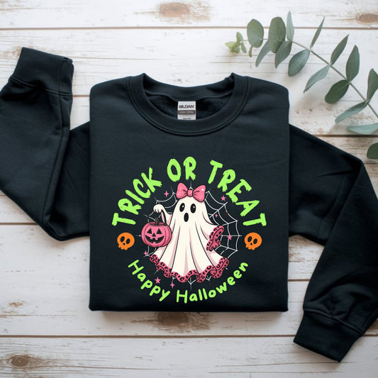 Halloween Crewneck Sweatshirt, Trick or Treat Sweatshirt, Cute Ghost Sweatshirt, Fall Fashion, Halloween Costume