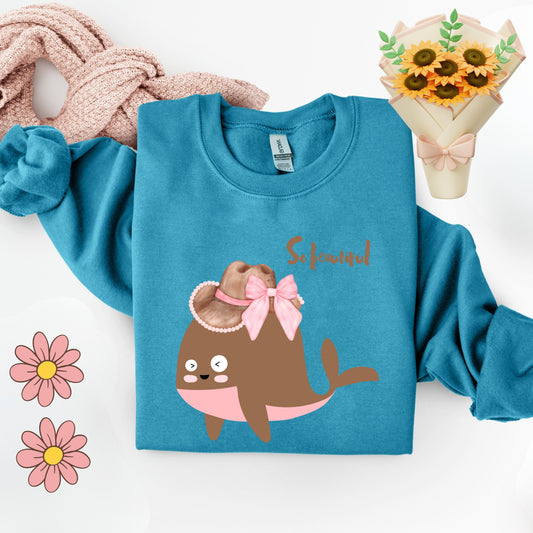 Whale wearing a cowboy hat with a pink bow Unisex Garment-Dyed Sweatshirt