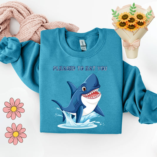 Humorous cartoon shark with threatening text Unisex Garment-Dyed Sweatshirt