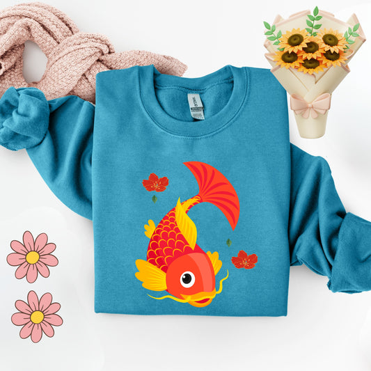 Goldfish with flowing fins and red blossoms Unisex Garment-Dyed Sweatshirt