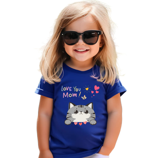 Cute Cat 'Love You Mom' Toddler Tee, Perfect Gift for Mother's Day, Birthday, Playdates, Casual Wear, Cute Kids' Apparel