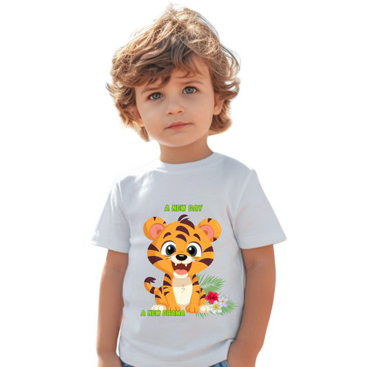 Adorable Toddler Tiger Tee, Cute Animal Tee for Kids, Birthday Gift, Playtime Shirt, Baby Shower Gift, A New Day A New Cheer