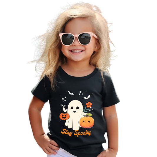 Toddler Halloween Tee - Adorable Ghost and Pumpkin Design, Perfect for Fall Festivities, Trick-or-Treating, Kids' Parties, and Everyday Wear