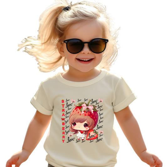Cute Strawberry Love Toddler Tee, Baby Summer Shirt, Kids Gift, Fruit Graphic Tee, Toddler Outfit, Birthday Gift