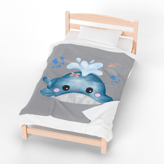 Whale with a bandage and bubble Velveteen Plush Blanket