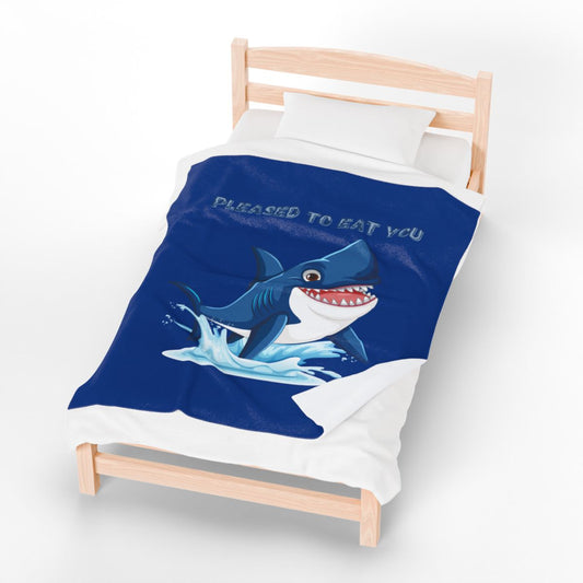 Humorous cartoon shark with threatening text Velveteen Plush Blanket
