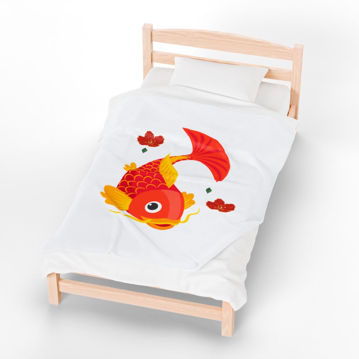 Goldfish with flowing fins and red blossoms Velveteen Plush Blanket