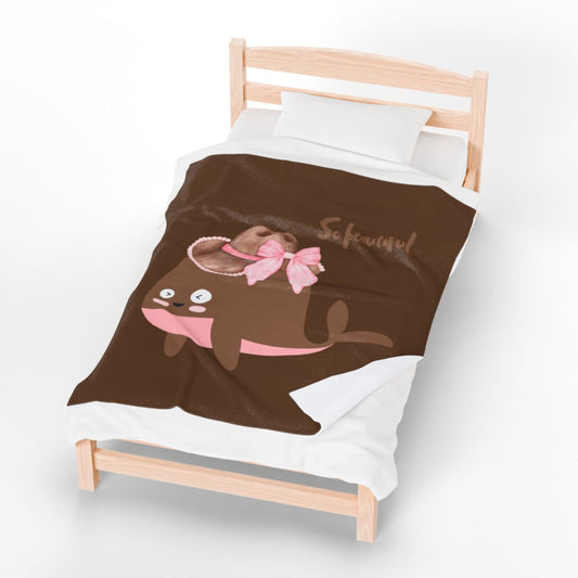 Whale wearing a cowboy hat with a pink bow Velveteen Plush Blanket